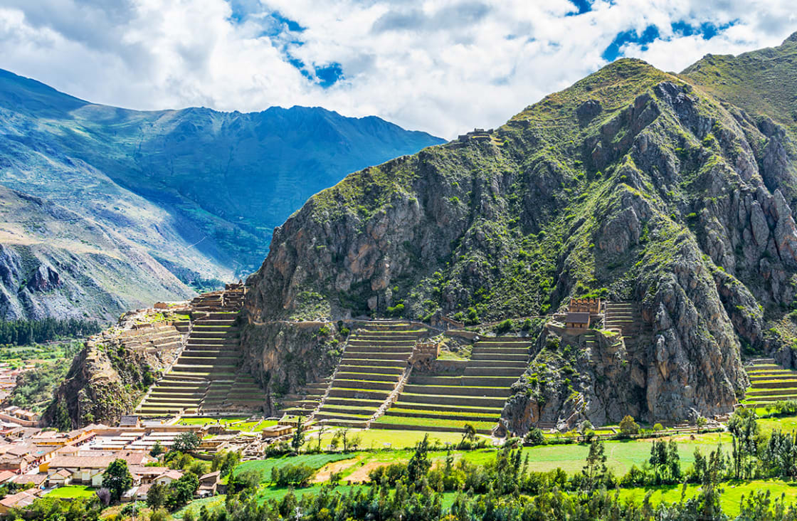 Antigo Sistema Aqueduto Ollantaytambo Peru Imagem de Stock