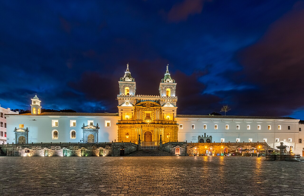 San Francisco de Quito at dusk — the city's largest colonial complex