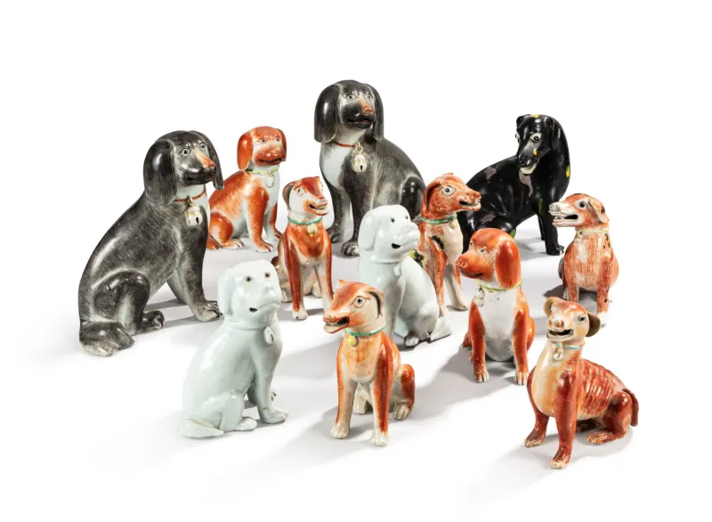Lot Comprising Twelve Chinese Porcelain Dogs Qing Dynasty Qianlong Period