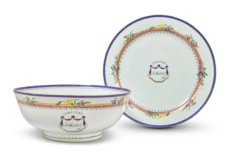 A Rare Chinese Export Inscribed Punch Bowl And Stand Qing Dynasty Qianlong Period Circa
