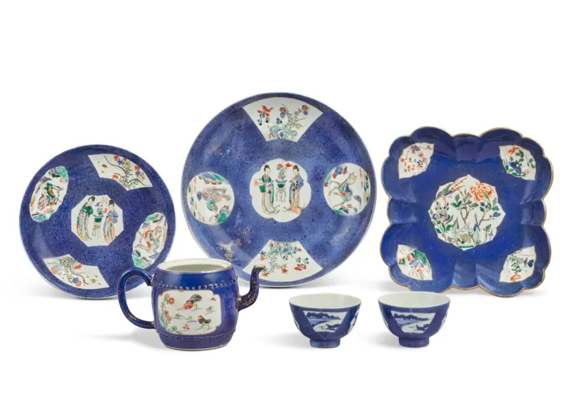 A Group Of Powder Blue Ground Wares Qing Dynasty Kangxi Period 1654 To
