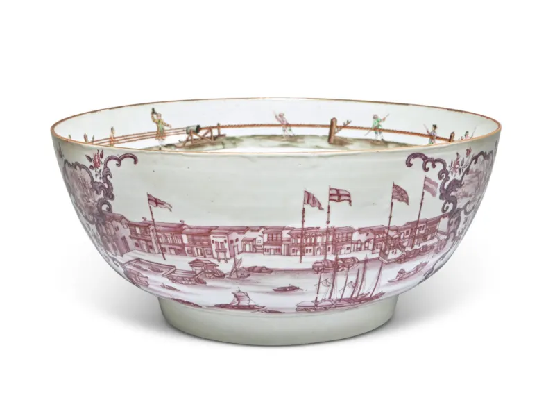 An Important Chinese Export Topographical Hong And Copenhagen Punch Bowl Qing Dynasty Circa 1765