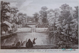 th century landscape view of the Palladian Bridge in Hagley Park
