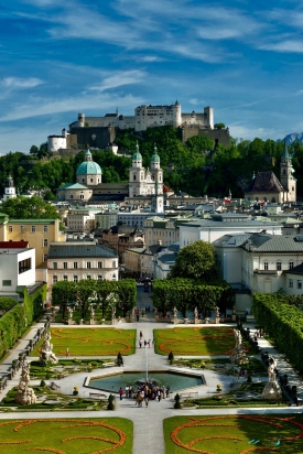 Mirabelgarten and the Hohensalzburg castle in Salzburg